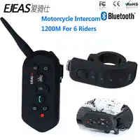 EJEAS E6 Plus 1200M Motorcycle Helmet Headset Bluetooth Intercom Handle Bar 6 Riders BT Interphone Voice Trigger Remote Control