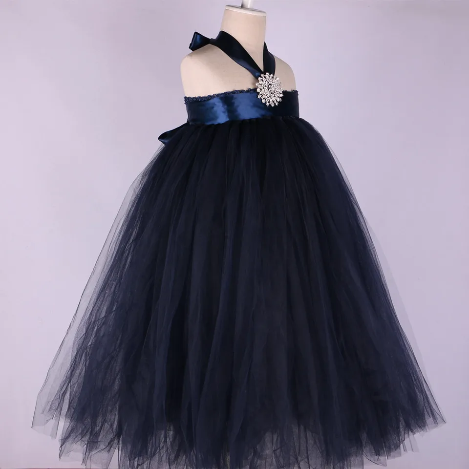 cream and navy flower girl dress