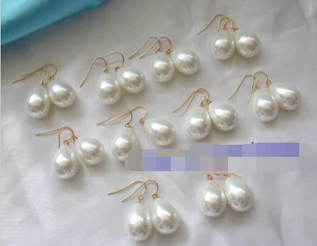 

hj 00319 wholesale 10pair 20mm white sea shell drip pearls dangle earrings 14K