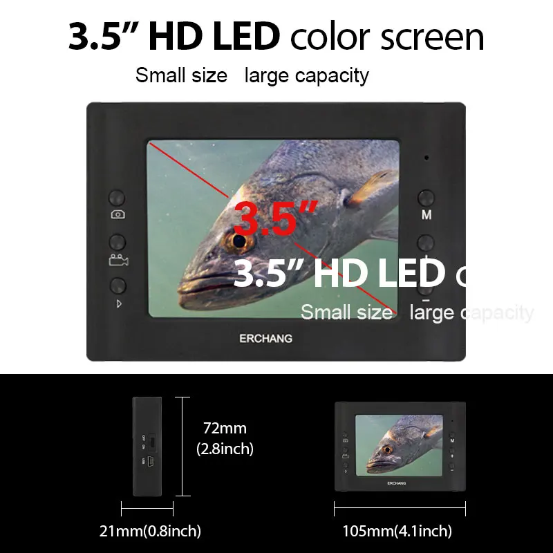  Erchang 15M Cable Camera Fish Finder Infrared LED 3.5''Monitor HD 1000TVL Underwater Camera For Ice