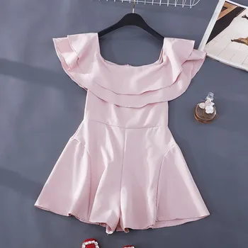 

Ruffles Slim Summer Off Shoulder Jumpsuit Women 2019 Casual Sexy Bohemian Short Solid Playsuit Beach Holiday Romper