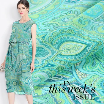 

100cm*114cm Green Silk Georgette Fabric Cashew Flower Dress Hanfu Cloth