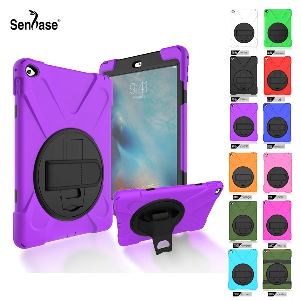 

Kids Safe Shockproof Armor Soft Silicone Hard Plastic Hybrid kickstand Strap Cover For Apple iPad 6 Air 2 A1566 A1567 Case