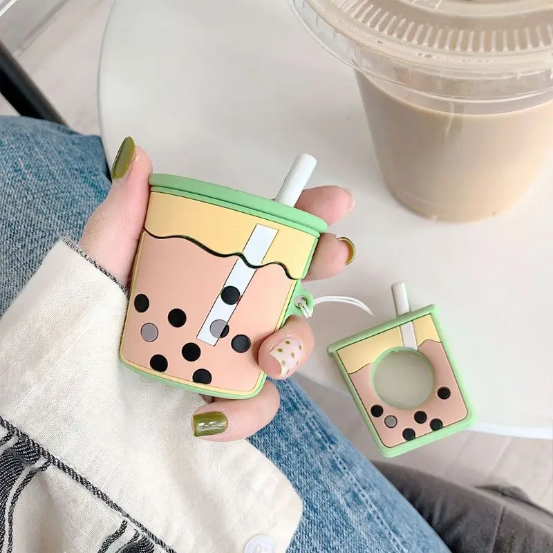 

Fashion Cute Pearl Milk Tea Cup Soft Silicone Protective Cover Shockproof Case Skin for Airpods 1/2 Charging Box