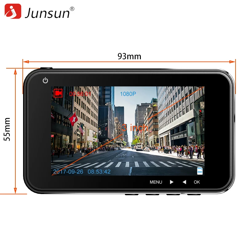 Junsun H9 Видеорегистраторы для автомобилей Камера Full HD 1080 P ADAS 3 &quotЖК дисплей Экран 170