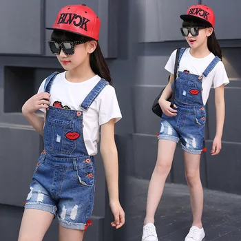 

New Summer Children Girls Embroidery Jeans Denim Shorts Overalls Jumpsuit For Girl Kids School Jumpsuits 5 6 7 8 10 11 12 Years