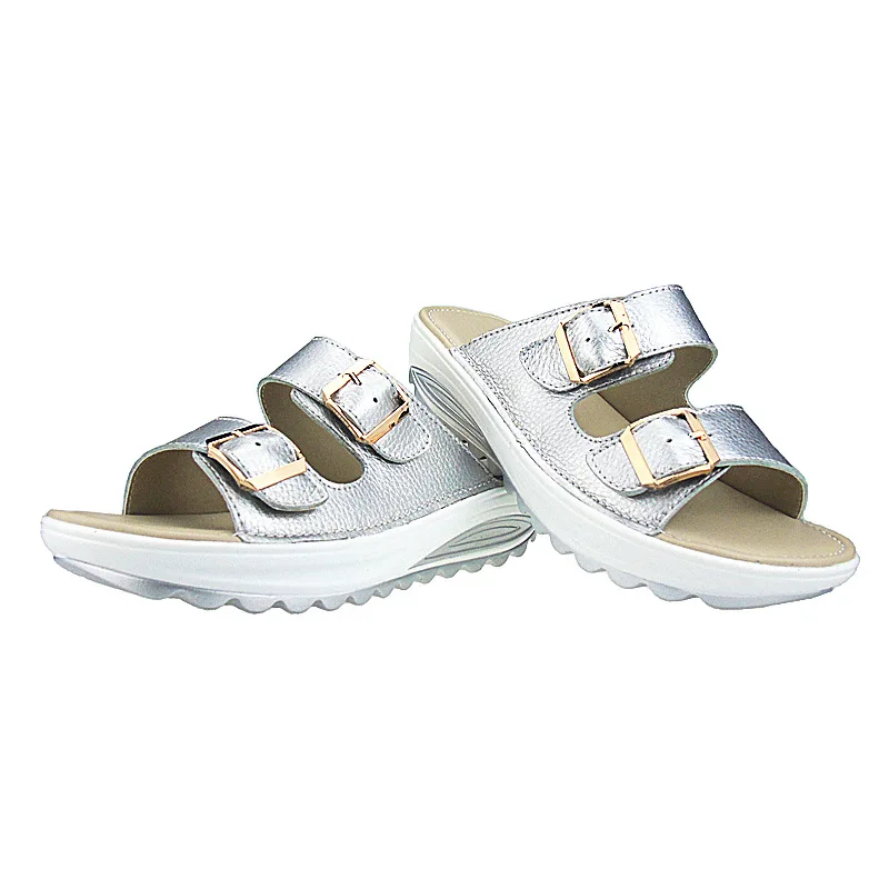 

Slippers female 2019 leather wedge slipper thick bottom large size non-slip casual sandals and slippers comfortable wild women's