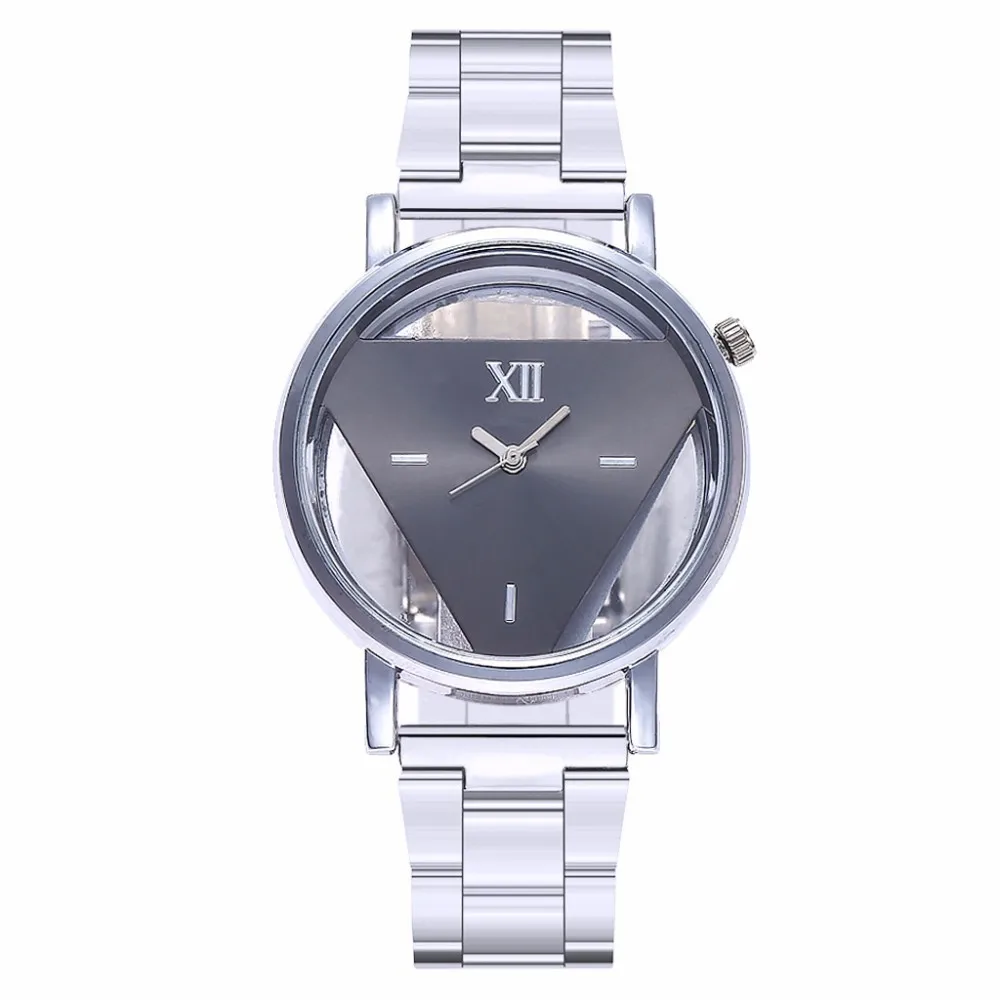 

Fashion Women Transparent Skeleton Triangle Watch Luxury Stainless Steel Hollow Quartz Watch Relogio Feminino For Dropshipping