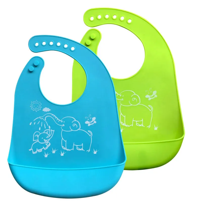 2 Pack Waterproof Silicone Bib Easily Wipes Clean Comfortable Soft Baby