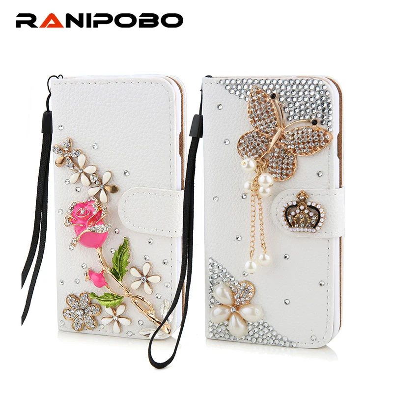 Luxury Rhinestone Crystal rose flower Wallet Bling Case Cover Diamond