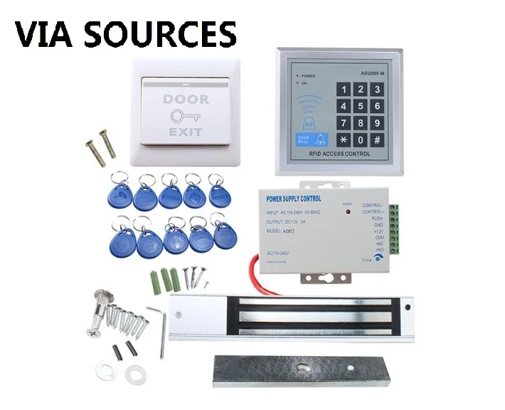 

Direct Factory 280kg RFID Gate Door Access Control System Kit With Exposed Mounting Electric Magnetic Lock 10 Key Tags 125khz