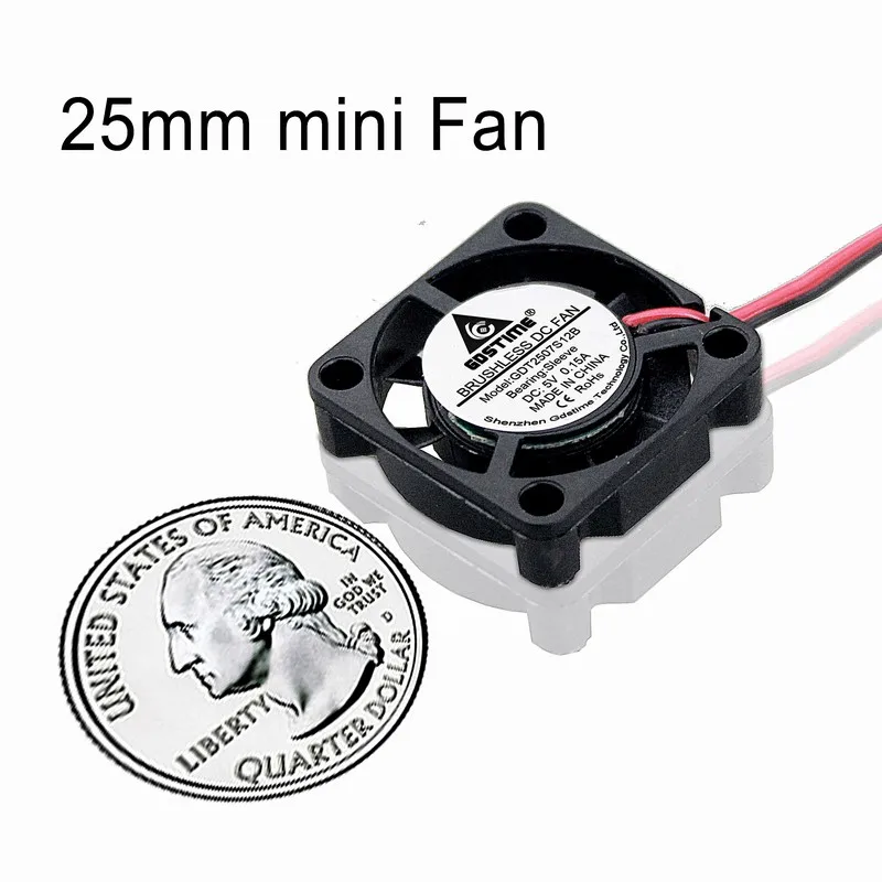 

Gdstime 2pcs 5v 25x25x7mm 9 Blade Axial Flow Blushless DC Mini Radiator Cooling Fan 25mm x 7mm