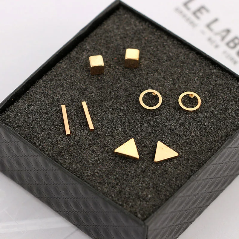 

Fashion 4 pairs/Set New Arrival Round Shaped Silver Gold Black Color Alloy Stud Earring For Women Ear Jewelry 4 pairs