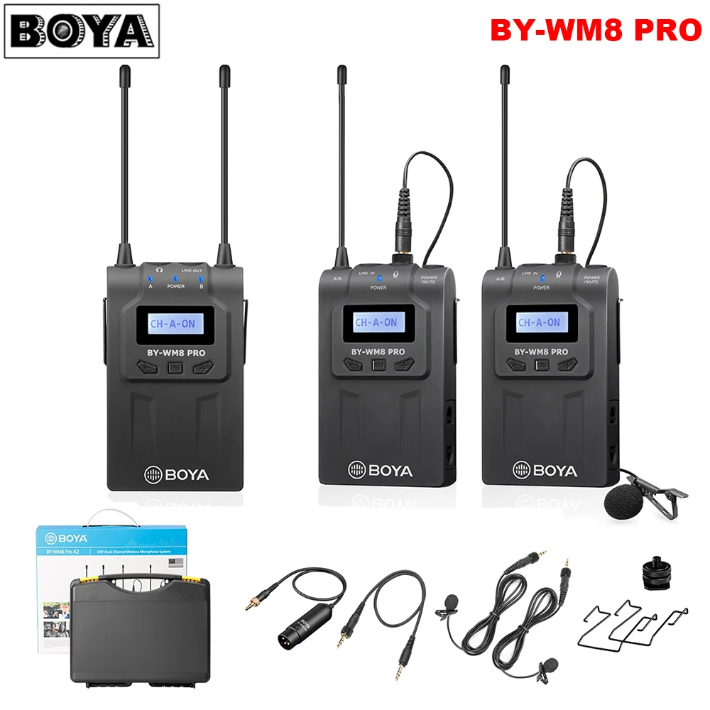 بويا BY-WM8 برو UHF المزدوج اللاسلكية Lavalier ميكروفون نظام لكانون نيكون DSLR كاميرا الفيديو مقابلة بث الفيديو