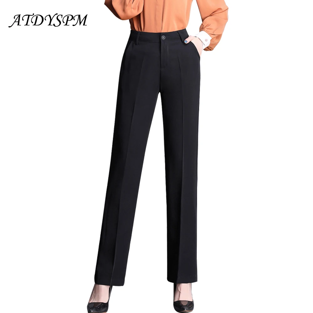 

New elegant office lady pants women straight long black trousers female formal pants high waist loose casual pants
