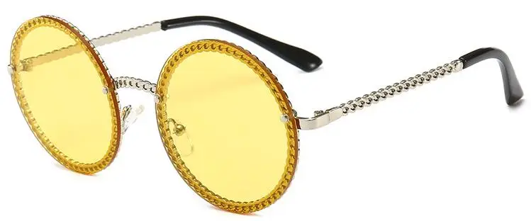 C2 yellow Популярные большие круглые солнцезащитные очки, женские металлические оправа с цепочкой, прозрачные желтые линзы, солнцезащитные очки для мужчин и женщин, летние Оттенки uv400 - Цвет линз: C2 yellow