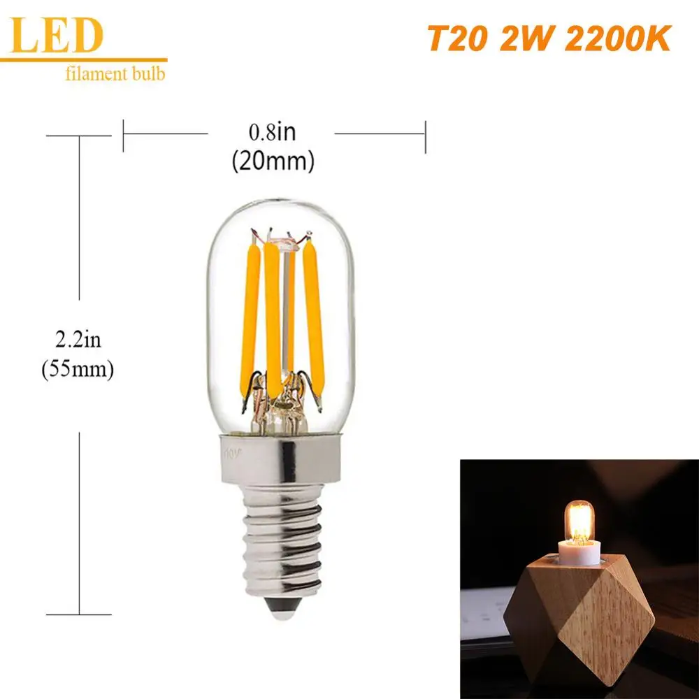 Grensk T20 Светодиодный светильник накаливания G9 светодиодный 1 Вт 2 Вт E12 E14 110 В 220 в теплый 2200 к теплый белый 2700 к с регулируемой яркостью светодиодный светильник в винтажном стиле - Испускаемый цвет: T20 2W 2200K