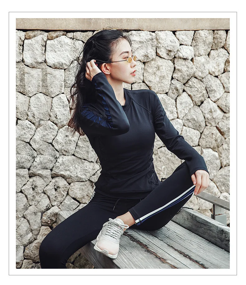ESHINES Новая женская спортивная одежда; Колготки Леггинсы для йоги свитер с длинным рукавом