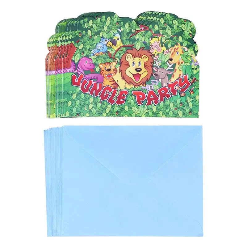 

18pcs Cute Cartoon Jungle Theme Invitation Card Animals Pattern Party Supplies For Kids Children Birthday Party A3