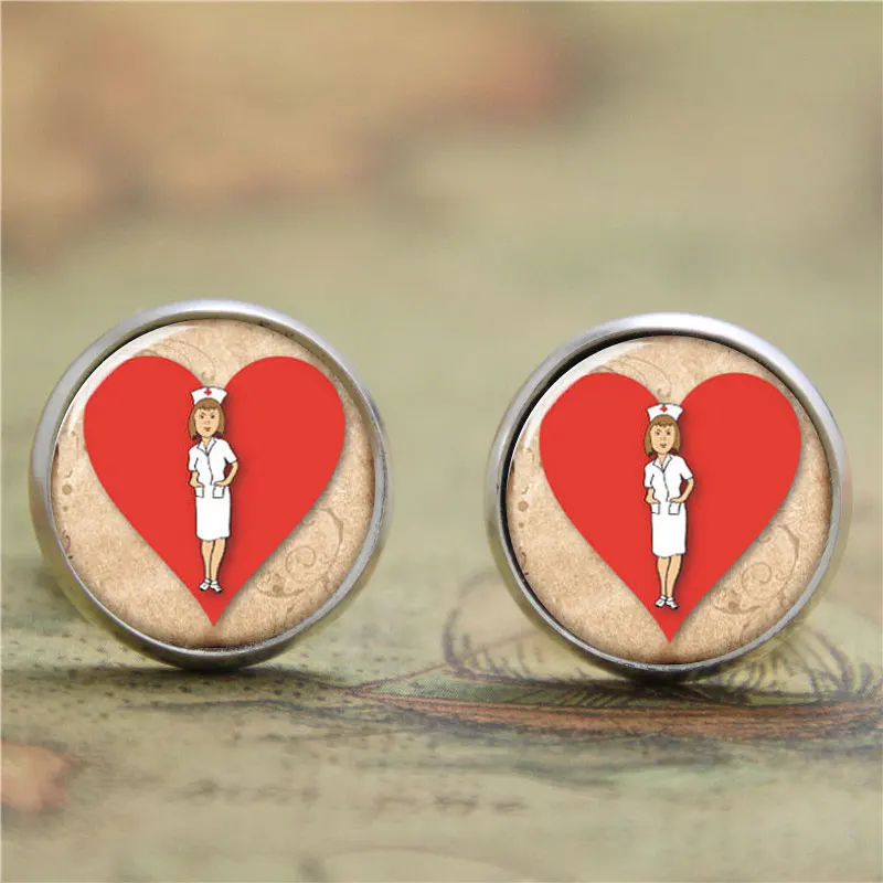 10pairs/lot Nurse earring, Nurse on behalf of love heart earring glass Photo Gift for Nurse