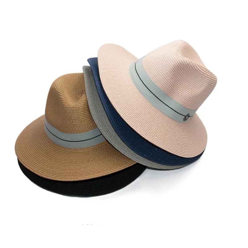 Sun Hat for sun hat sun protection hat Men Women Summer Casual Fashion Letter M Jazz Straw Beach Shade Panama Ymsaid
