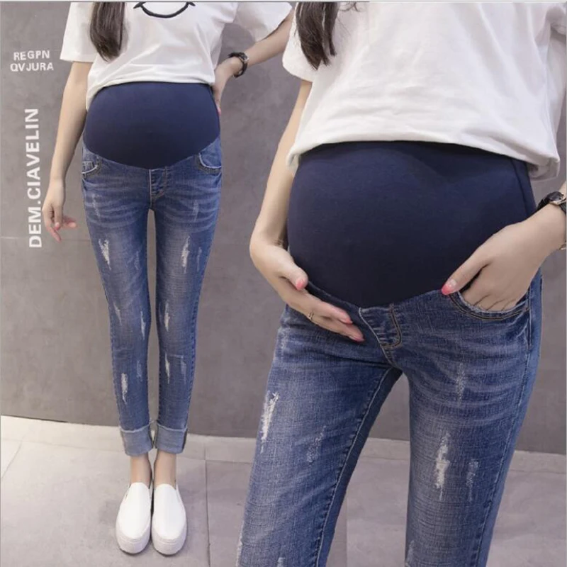 

Spring Autumn Maternity Wear Casual Prangant Clothes Elastic Waist Skinny Pants Fashion Denim Jeans For Pregnancy Trousers W014