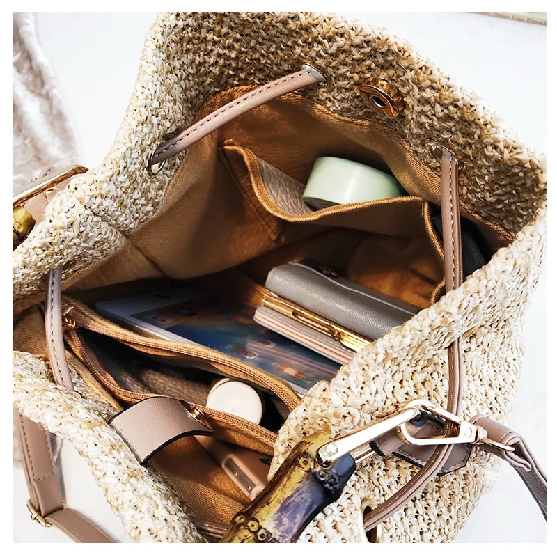 Anslot Летняя женская сумка из ротанга, Женская пляжная соломенная сумка-мешок, Женская тканая сумка на плечо ручной работы HPS479