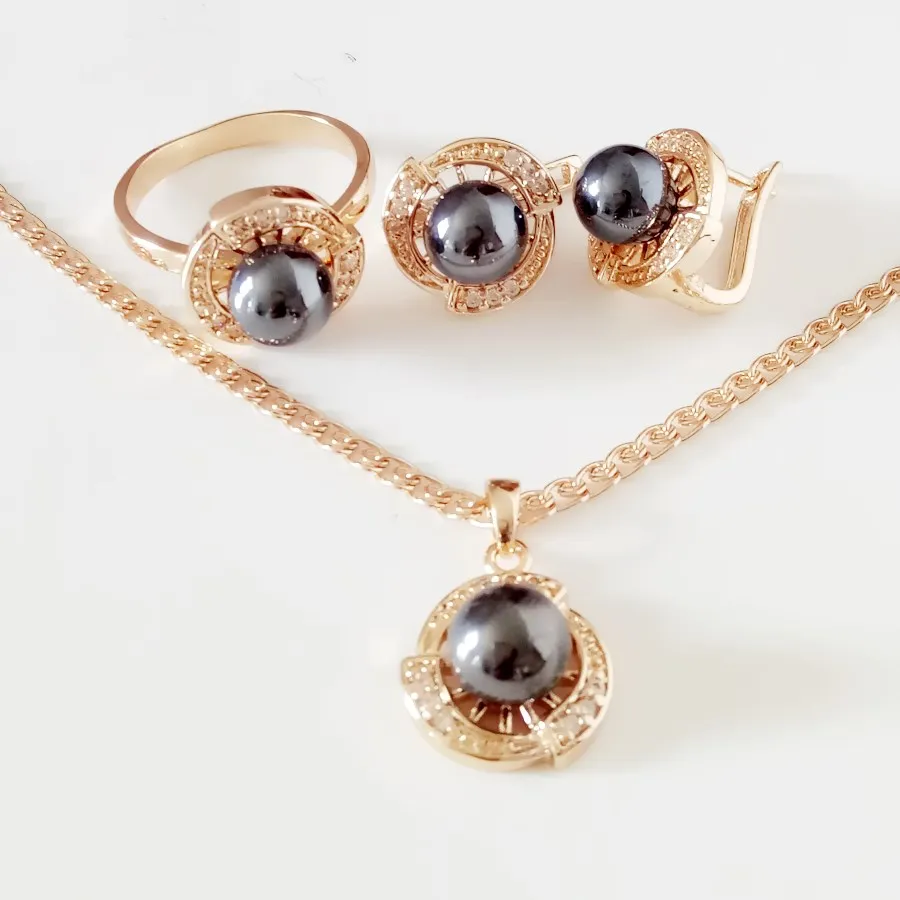 Buy New Fashion Jewelry Set Luxury Black Pearl 585