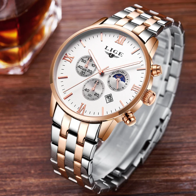 Prix pour Mens Montres Haut Marque De Luxe LIGE Lune Phase en acier plein Montre Homme D'affaires De Mode Quartz Montres hommes sports de Plein Air Relogio Prix pour Mens Montres Haut Marque De Luxe LIGE Lune Phase en acier plein Montre Homme D'affaires De Mode Quartz Montres hommes sports de Plein Air Relogio