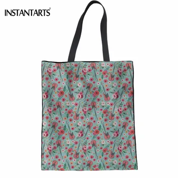 

INSTANTARTS Casual Women Cotton Shopping Bags Funny Electric Guitar Flower Pattern Female Tote Bags Fashion Multi-function Bag