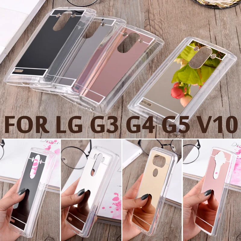 

Fashion Luxury Ultra Slim Soft Case For LG G3 G4 G5 Clear Silicone Edge + Shinny Mirror Back Cover For LG V10 Phone Cases