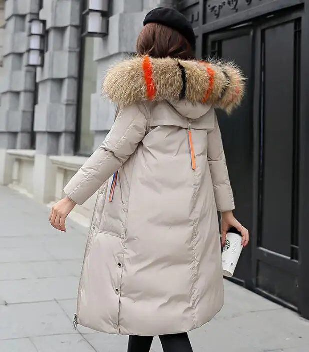 Женская зимняя куртка большого размера, натуральный мех с капюшоном новая зимняя куртка женская парка верхняя одежда женские пальто женская одежда плюс размер - Цвет: Бежевый