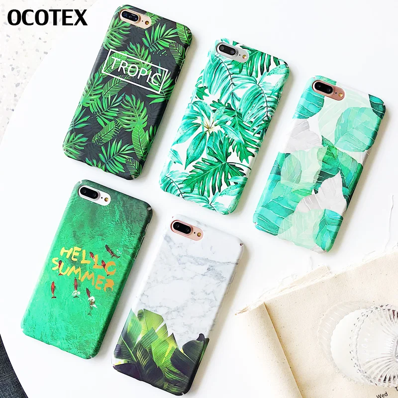 

Summer Cool Tropical Leaves Phone Case For iPhone 8 7 6 6s Plus X XS Max XR Fashion Banana Leaf Hard PC frosted Back Cover Capa