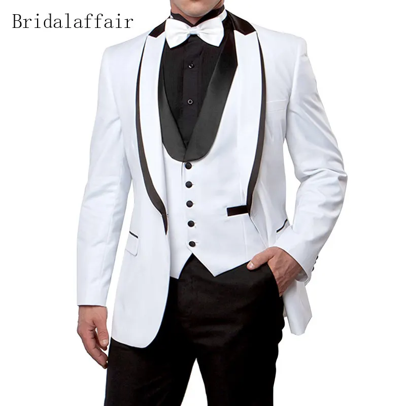 Новейший дизайн Bridalaffair мужской костюм белый блейзер черные брюки индивидуальный