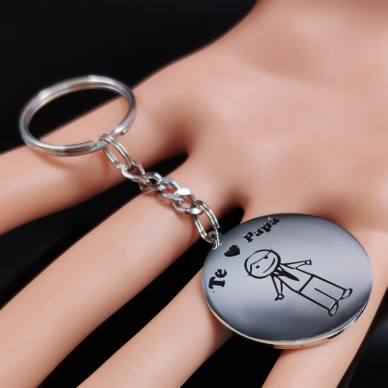 2018 de moda papá de acero inoxidable llaveros para las mujeres de Color plata familia colgante clave joyería llaveros para hombre K77401B
