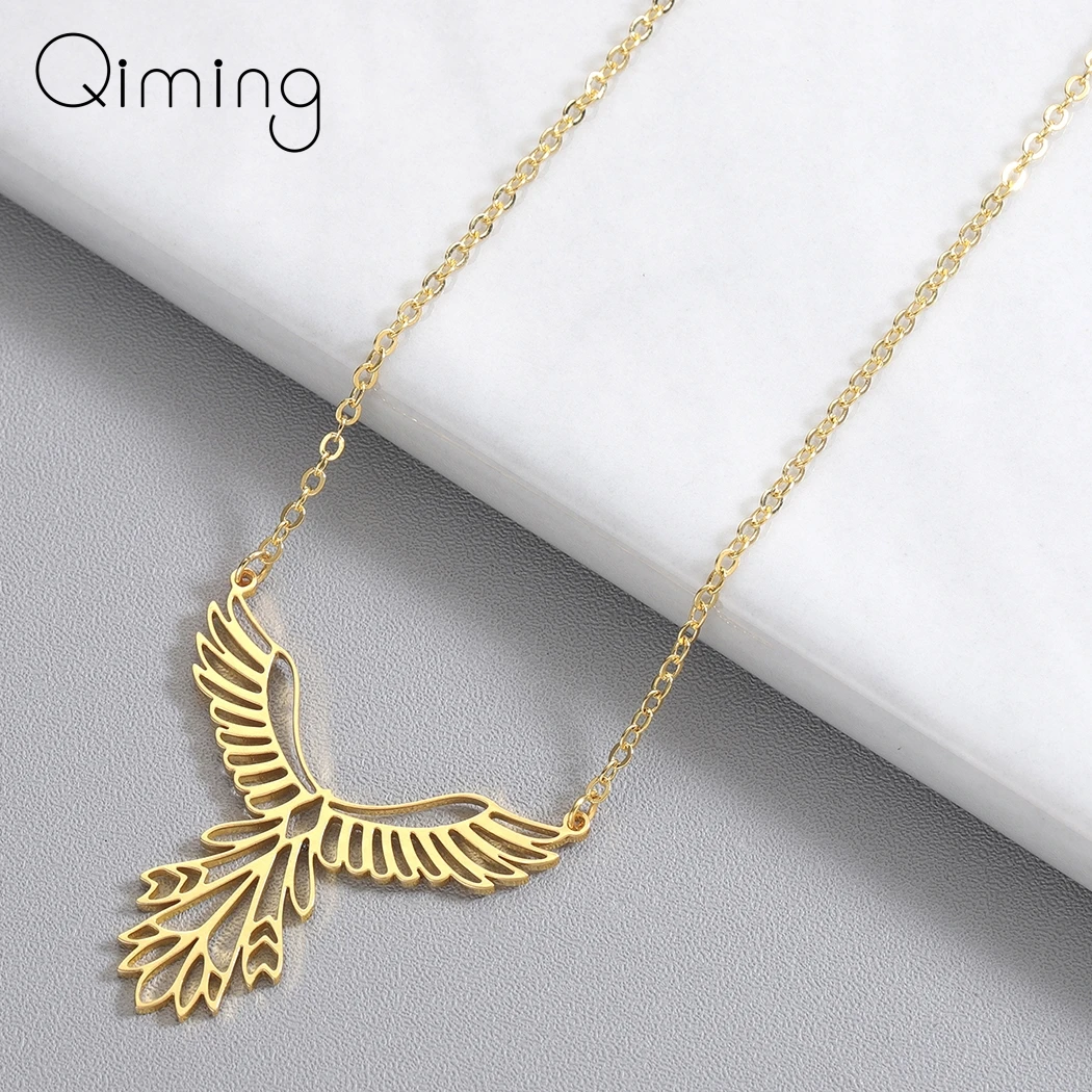 

Statement Bird Phoenix Necklace Female Women Stainless Steel Jewelry Origami Phenix Pendant Friendship Necklaces Gift