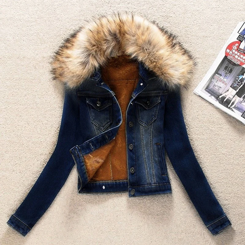 

Autumn Winter Denim Jacket Women Clothing Korean Plus Velvet Short Jeans Jacket Outerwear Slim Plus Size Women Basic Coat K896