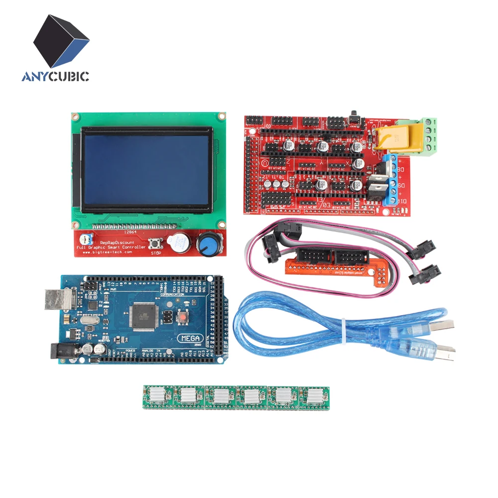 1pcs Mega 2560 R3 1pcs RAMPS 1 4 Controller 5pcs A4988 Stepper Driver Module 1pcs 12864