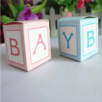 

50pcs 2"x2"x2" (5x5x5cm) Pink Blue Colors Baby Wedding Favor Box Gift Boxes Bomboniere Boxes For Baby Shower Favors Party Decor