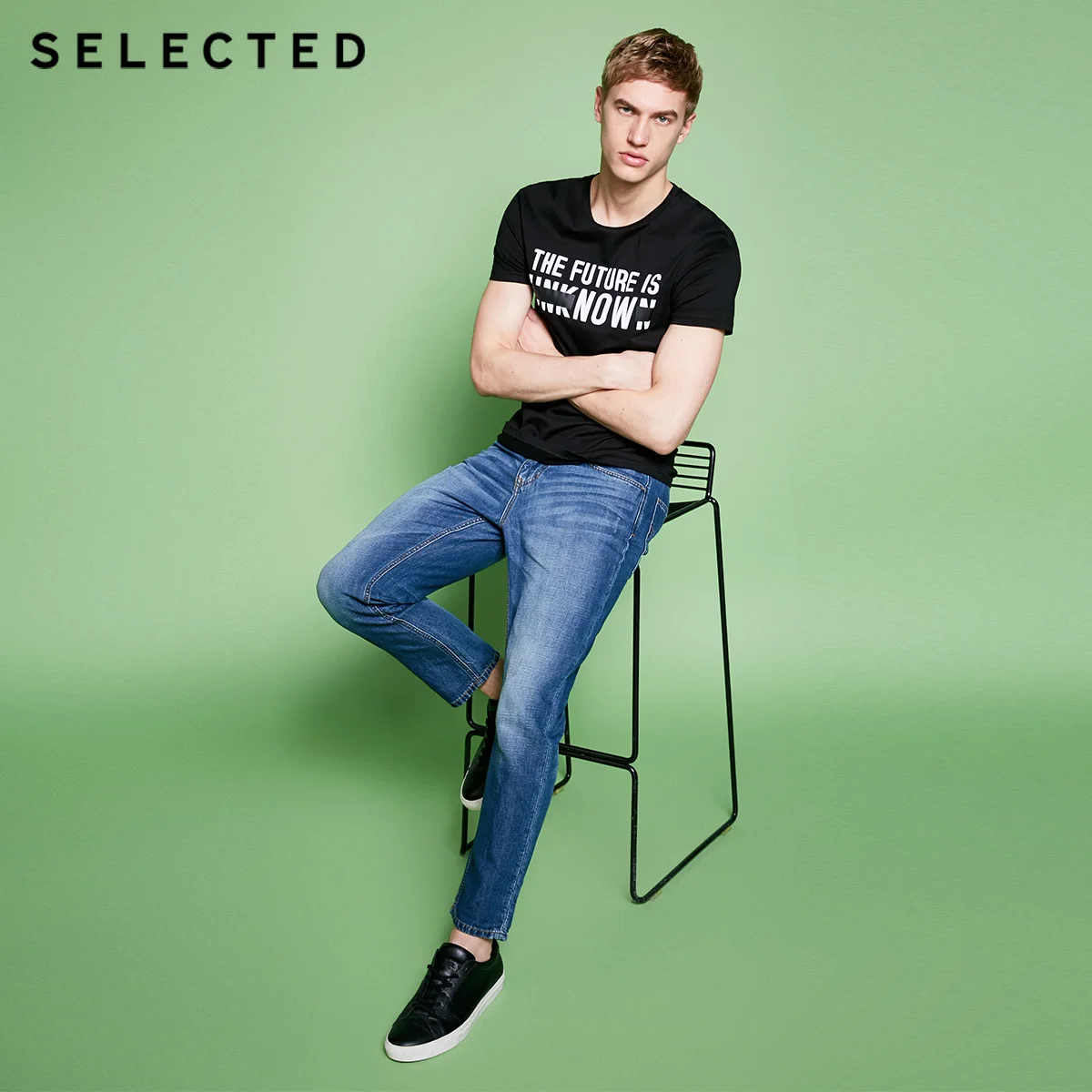 SELECTED Loose leisure washed chopped jean pantsC|418232517