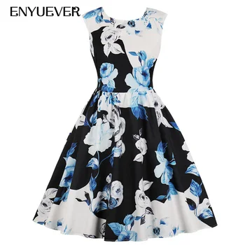 

Enyuever Vestido Casual Dress Summer Women Clothes 2019 Swing Pinup Floral Print Elegant Party Robe Vintage 50s Rockabilly Dress