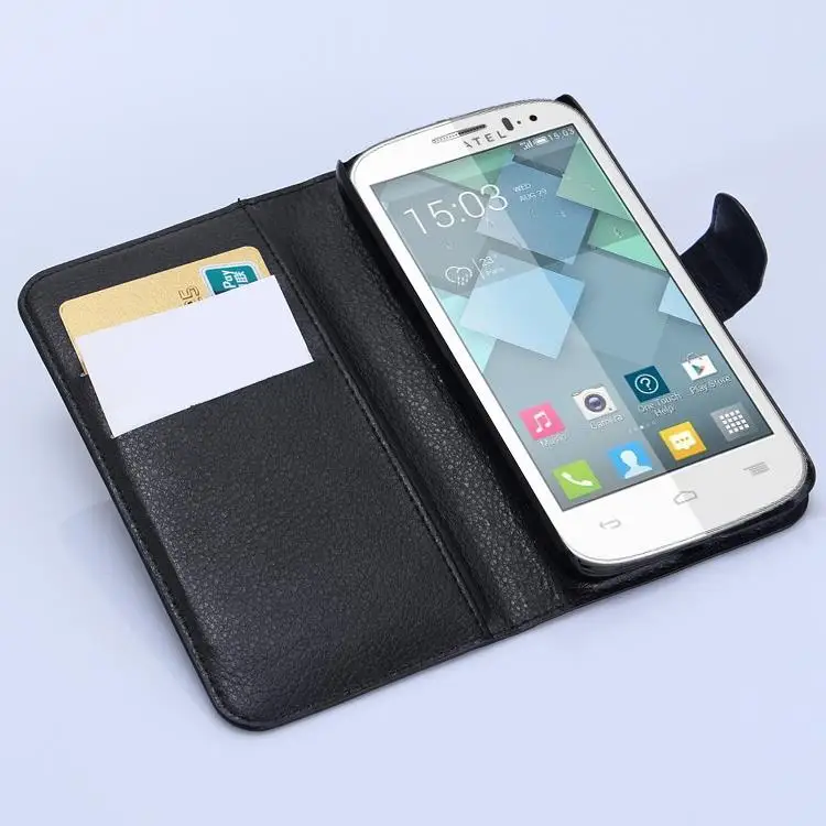 Case for Alcatel OT7040 Pop C7 Wallet Card Stent Cases Lichee Pattern Flip Leather black Protect Cover Case 7040 for Alcatel7074