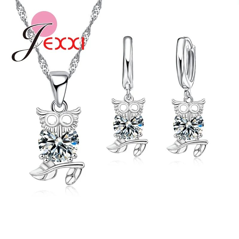 

JEXXI New Fashion Wedding Jewelry Sets Crystal Owl Earrings Necklaces for Women 925 Sterling Silver Jewelry Set