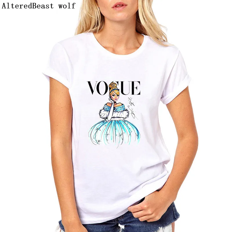 

Summer Women T Shirt VOGUE Letter Printing Snow White T-shirt Casual Loose Short Sleeve O-Neck Tee Female Girl Tops