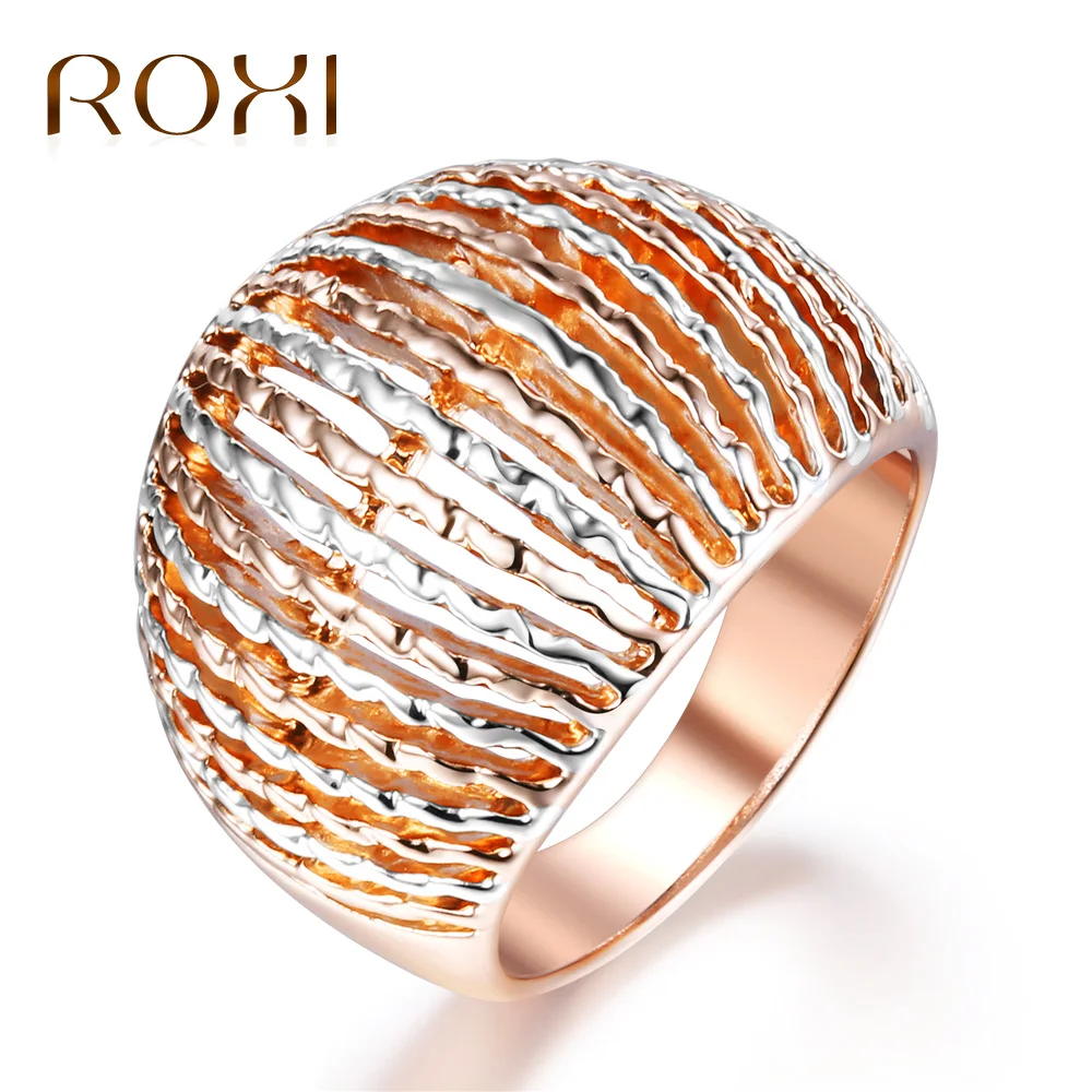 

ROXI Fashion Rose Gold Color Wide Rings for Women Cocktail Rings Female Mixed-Color Party Rings Wedding Jewelry bague homme