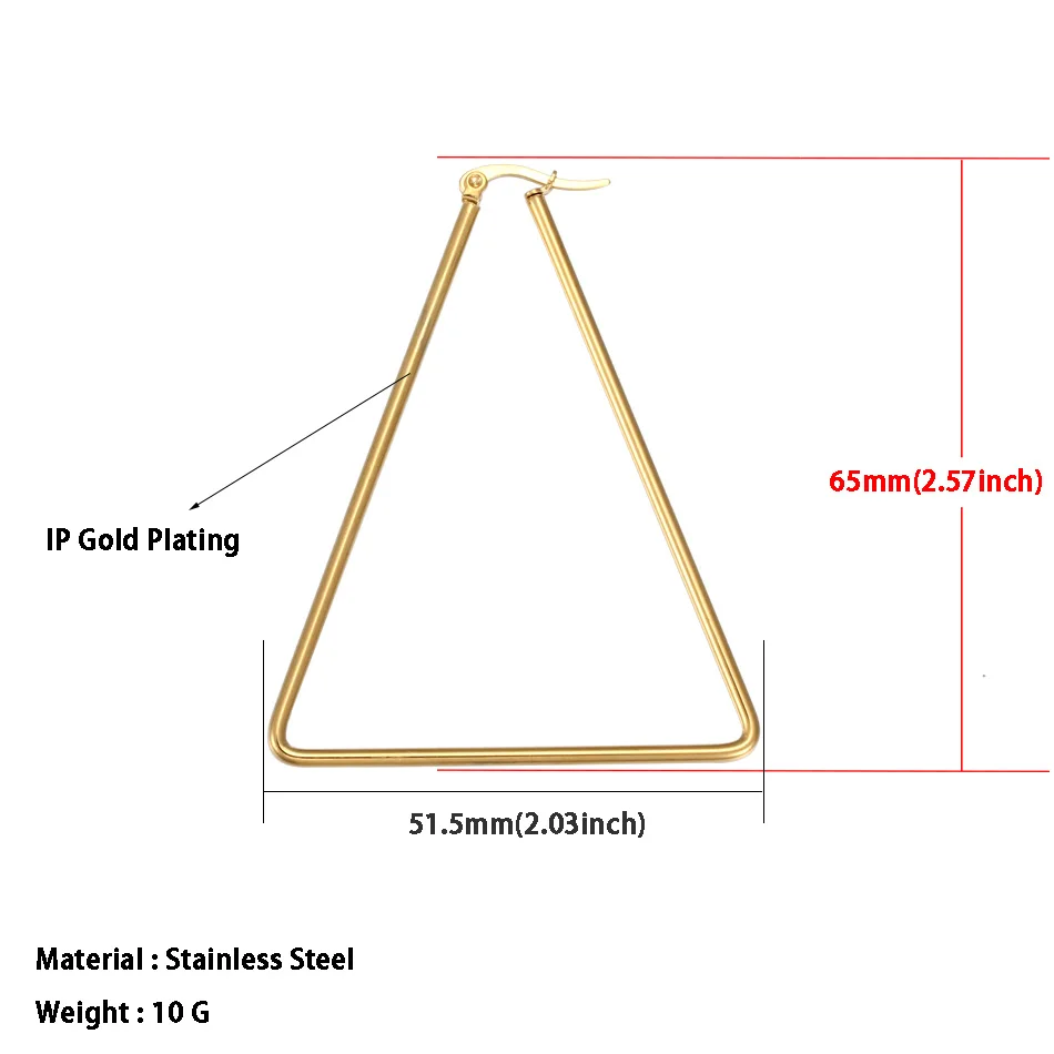 Большие/большие серьги треугольные для женщин из нержавеющей стали золотой обруч серьги модные украшения вечерние свадебные аксессуары - Окраска металла: 1791 Gold 51mm
