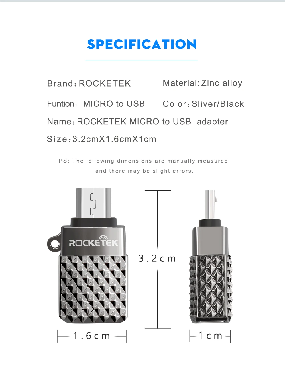 Rocketek микро USB OTG адаптер алюминиевый Аксессуары Мужской конвертер для samsung Xiaomi LG huawei Android мобильный телефон