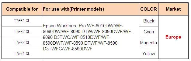 YOTAT картридж T7561 T7561XL-4 для Epson WF-8010DW WF-8090DW WF-8090 КТР/WF-8090DWF WF-8090 D3TWC WF-8510DWF WF-8590DWF