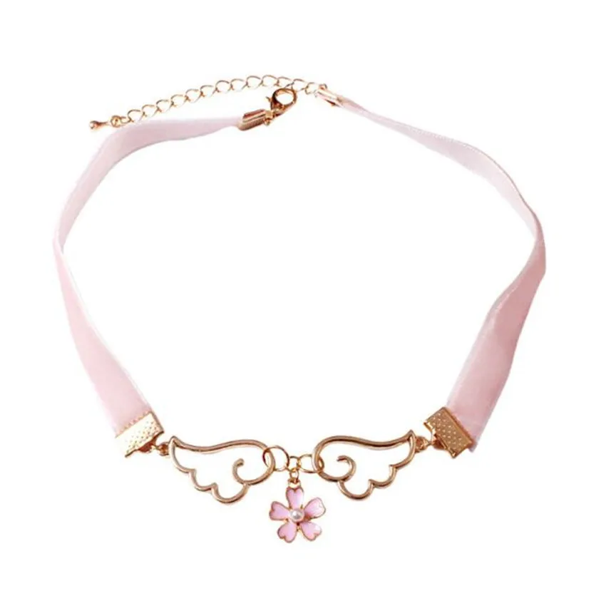 

Harajuku Jewelry Cospaly cute kawaii Pendant Necklace Ribbon Enamel Angel Wing Star Heart Card Captor Sakura necklace B009