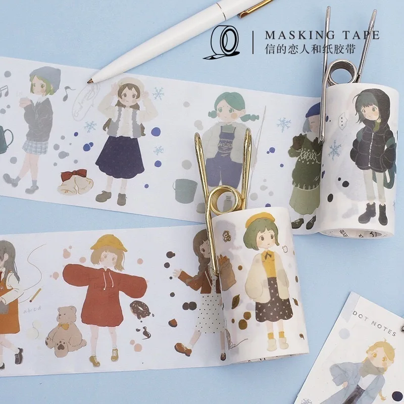 

6 Styles Cute Girls and Paper Tape, Daily Record Series, Handbook, Laptop, Photo Album, Diary DIY Decorative Sticker